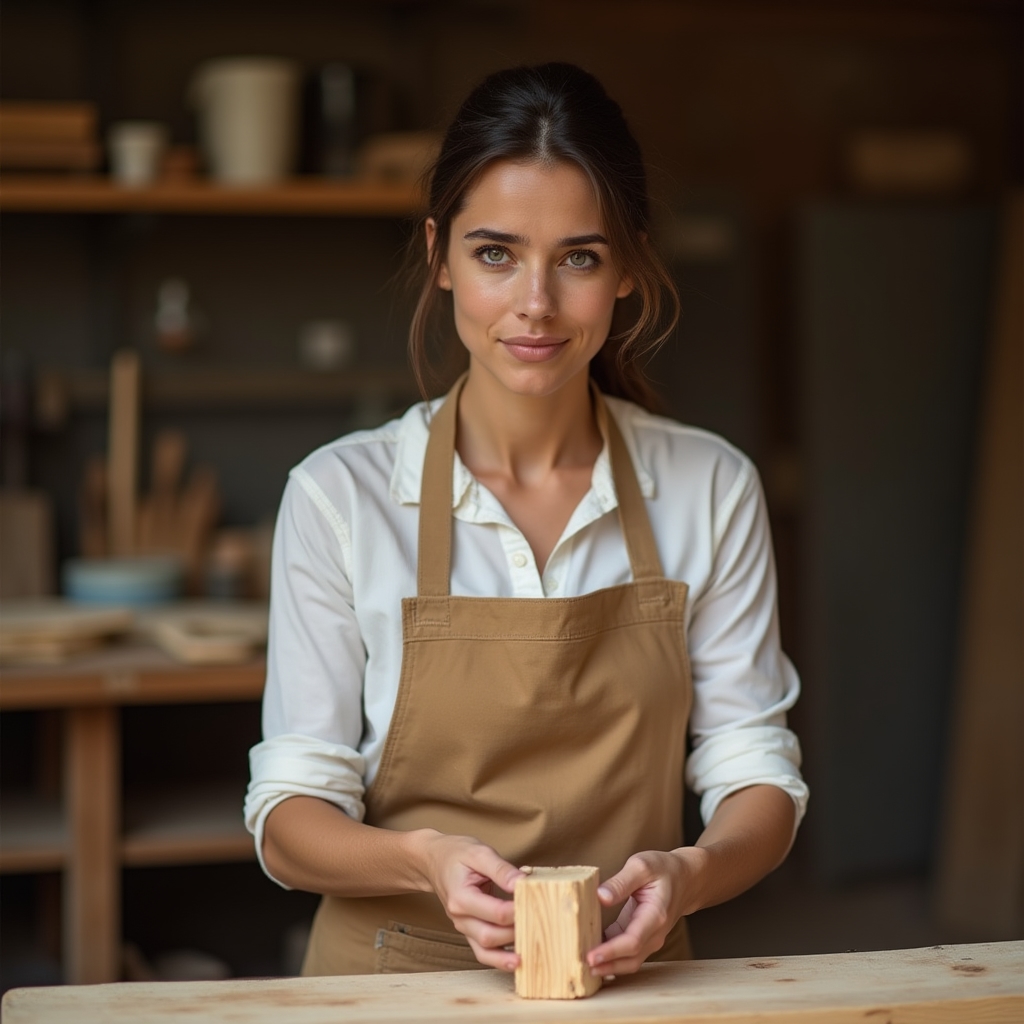 Partecipante al corso di falegnameria alle prime armi con un'asse di legno